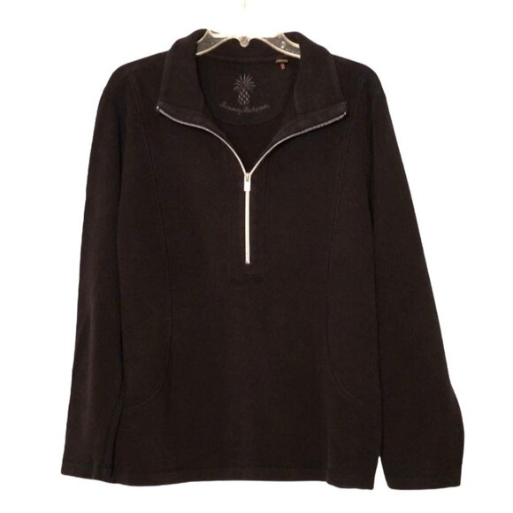 Tommy Bahama Tops - Tommy Bahama Pullover Sweatshirt Size XL Quarter Zip Black Ribbed Cotton